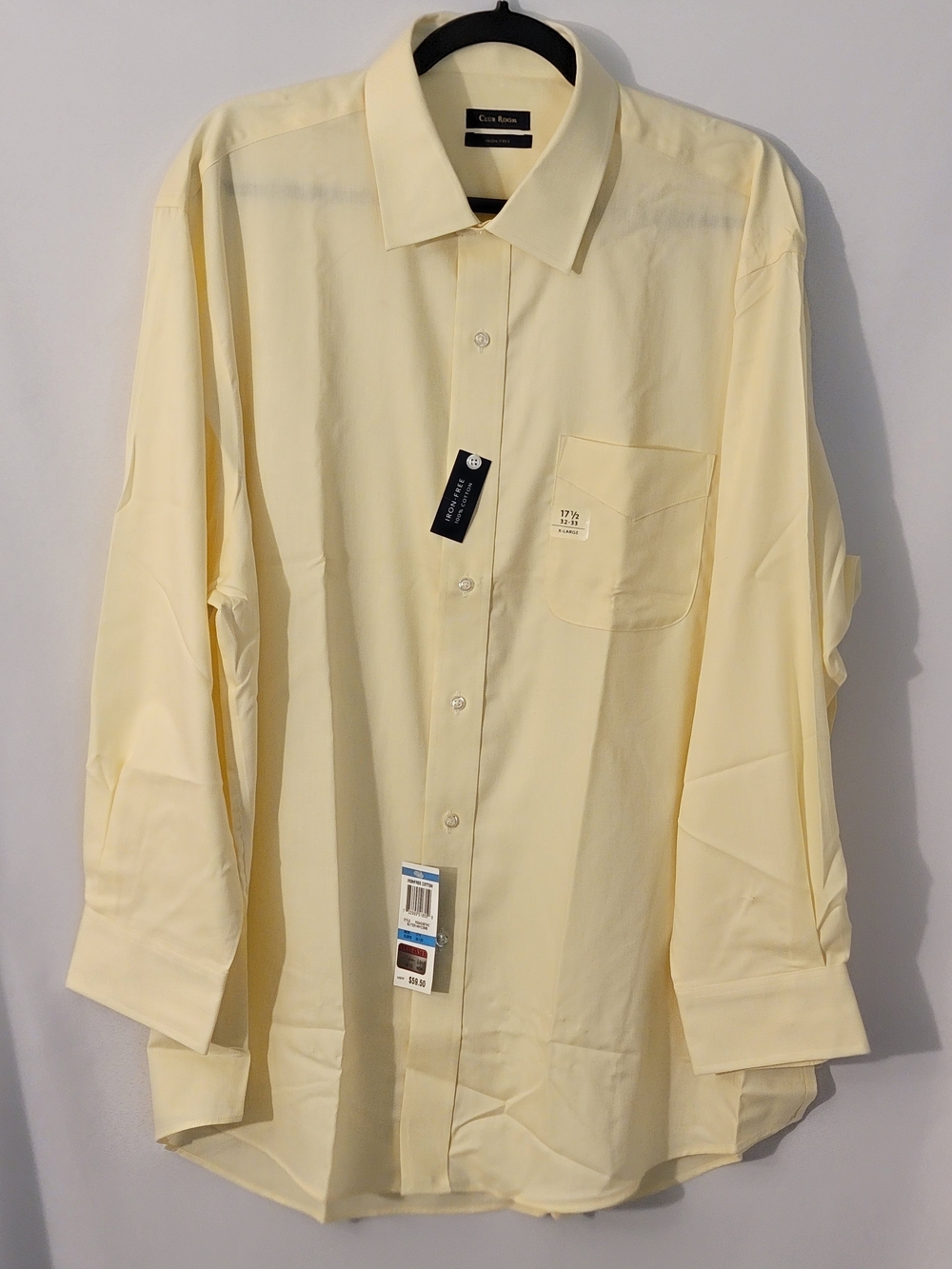NWT Club Room Men's Yellow Dress Shirt Size 17.5